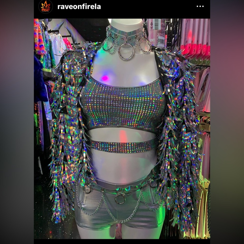 Rave Festival Mesh Jacket with Sequin Feathers
